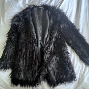 Lanshifei Black Faux Fur Teddy Jacket for Women